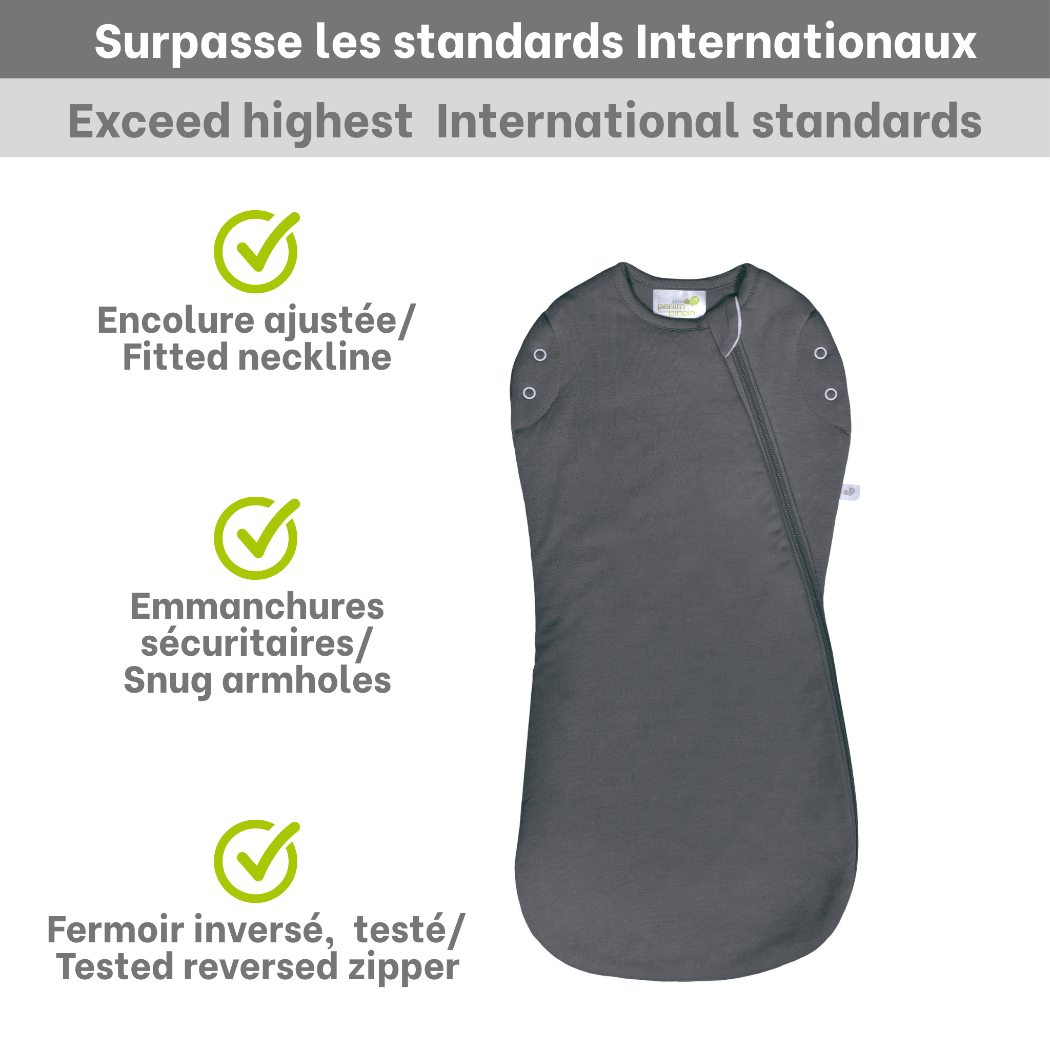 Bamboo newborn sleep sack - Charcoal (1.0 tog)