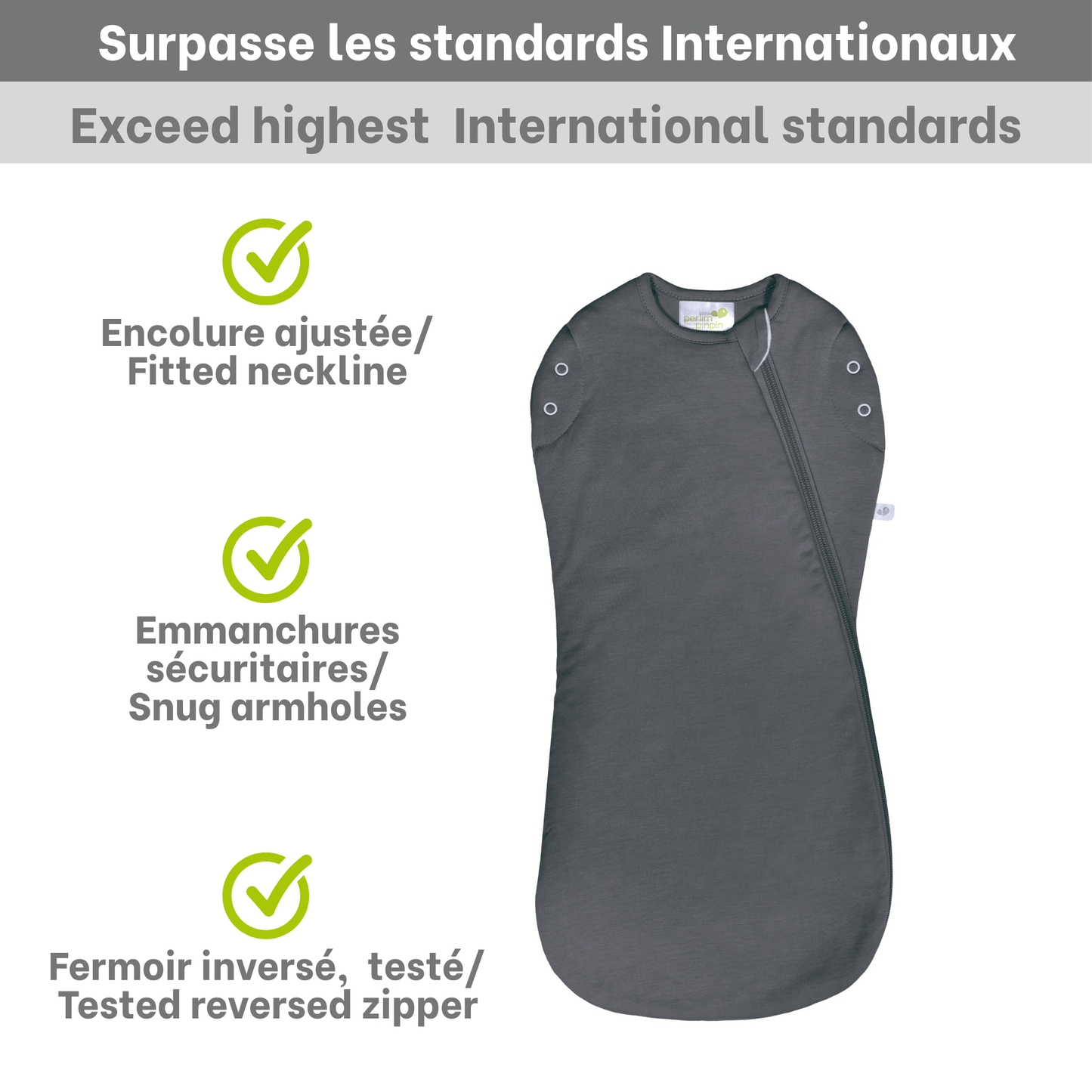 Bamboo newborn sleep sack - Charcoal (1.0 tog)
