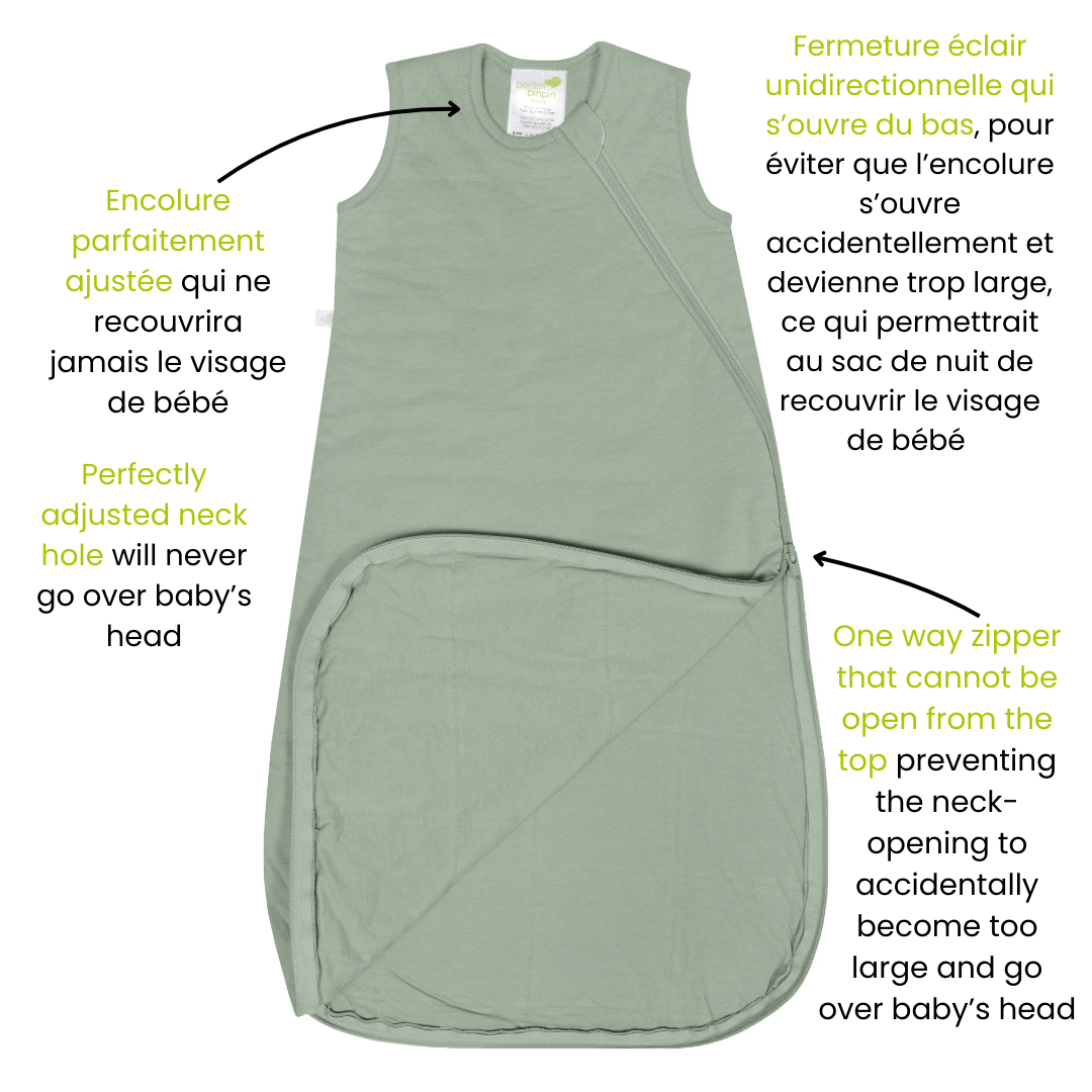 Quilted bamboo sleep bag - Moss Green (2.5 togs)