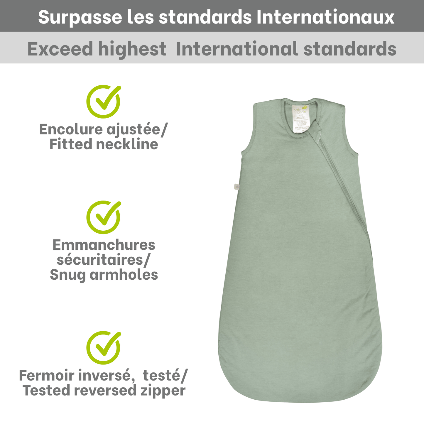 Quilted bamboo sleep bag - Moss Green (2.5 togs)