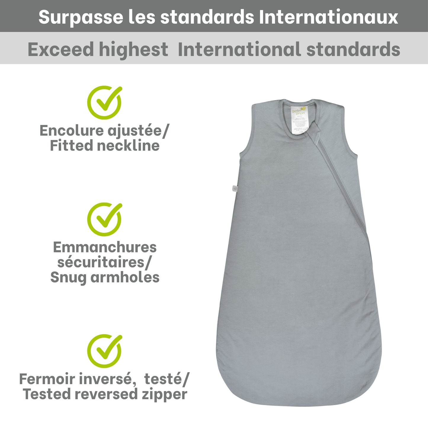 Quilted bamboo sleep sack - Pebble Gray (1.0 tog)