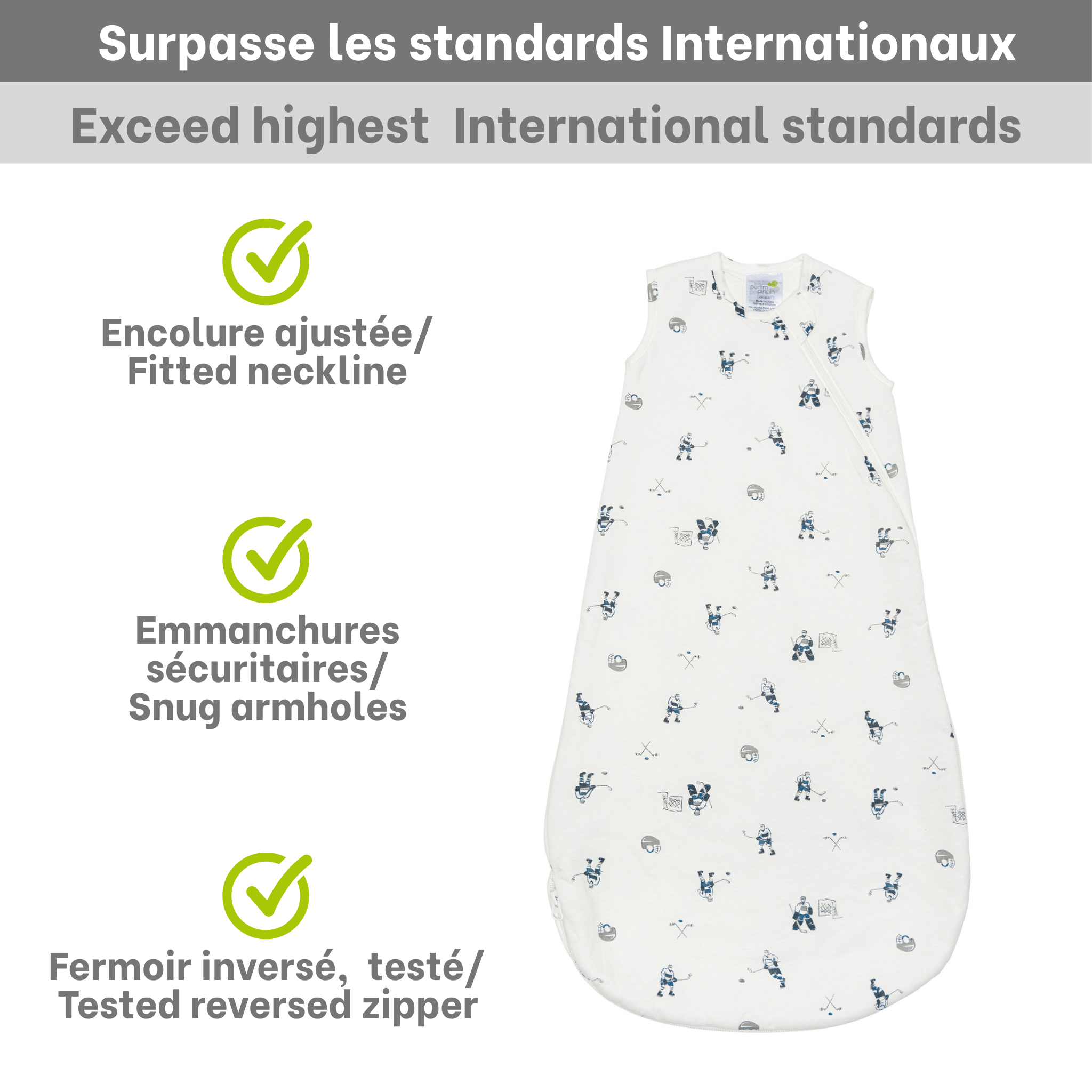 Quilted bamboo sleep sack - Hockey (1.0 tog)
