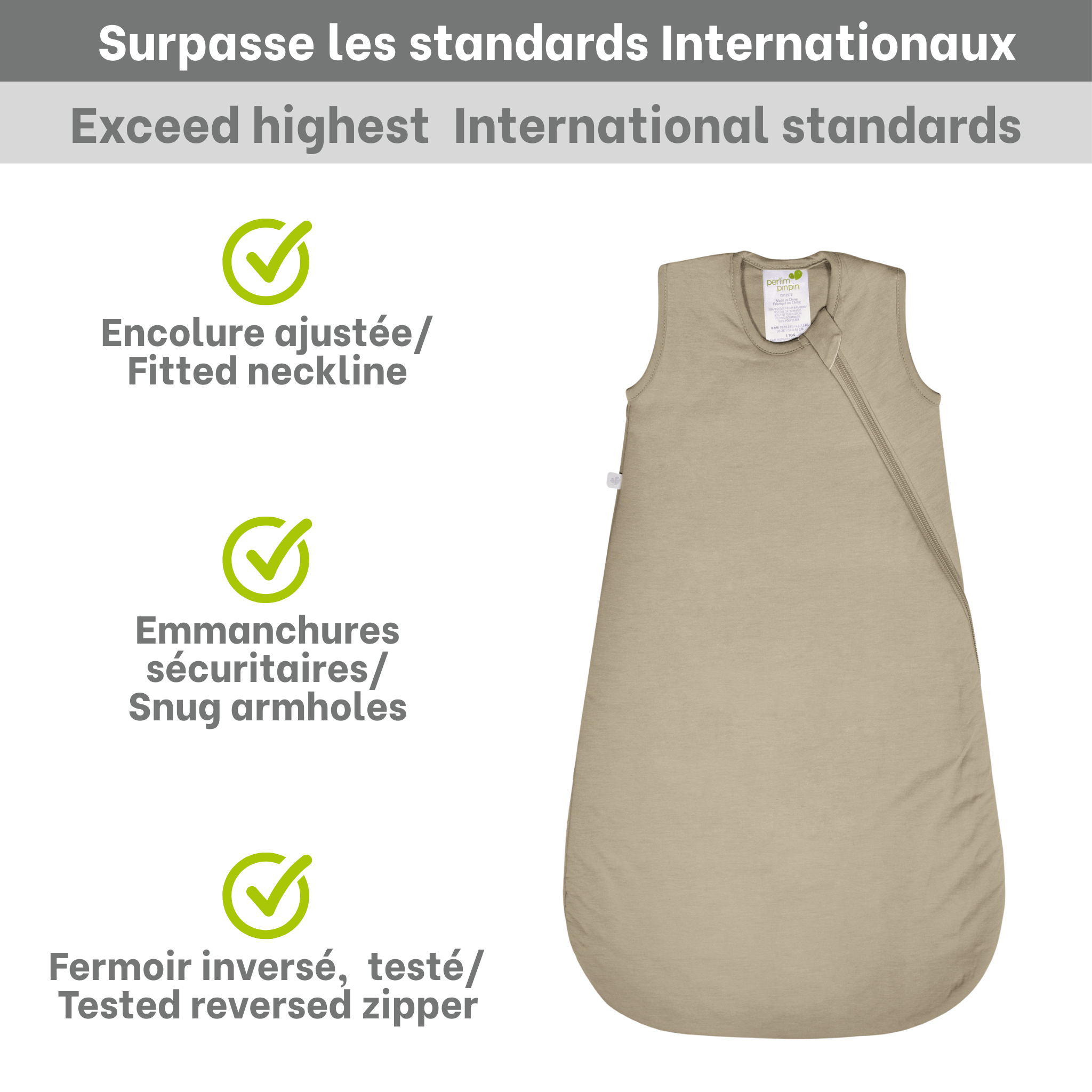 Quilted bamboo sleep sack - Taupe (1.0 tog)