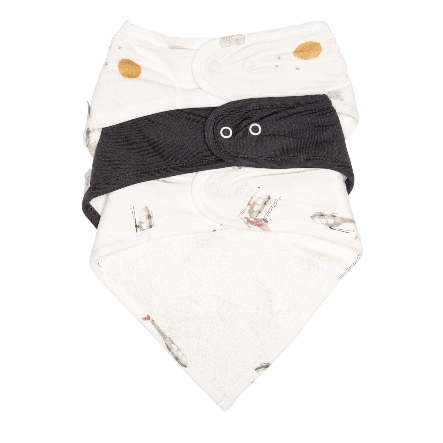 Ensemble de 3 bavoirs en bambou - Lune, Charcoal et Hélicos