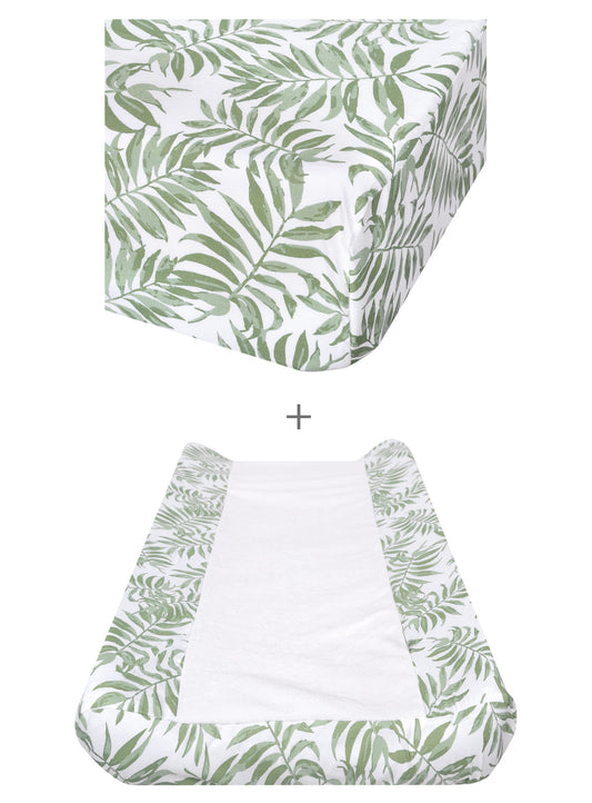 Change pad cover & fitted sheet set - Tropical green