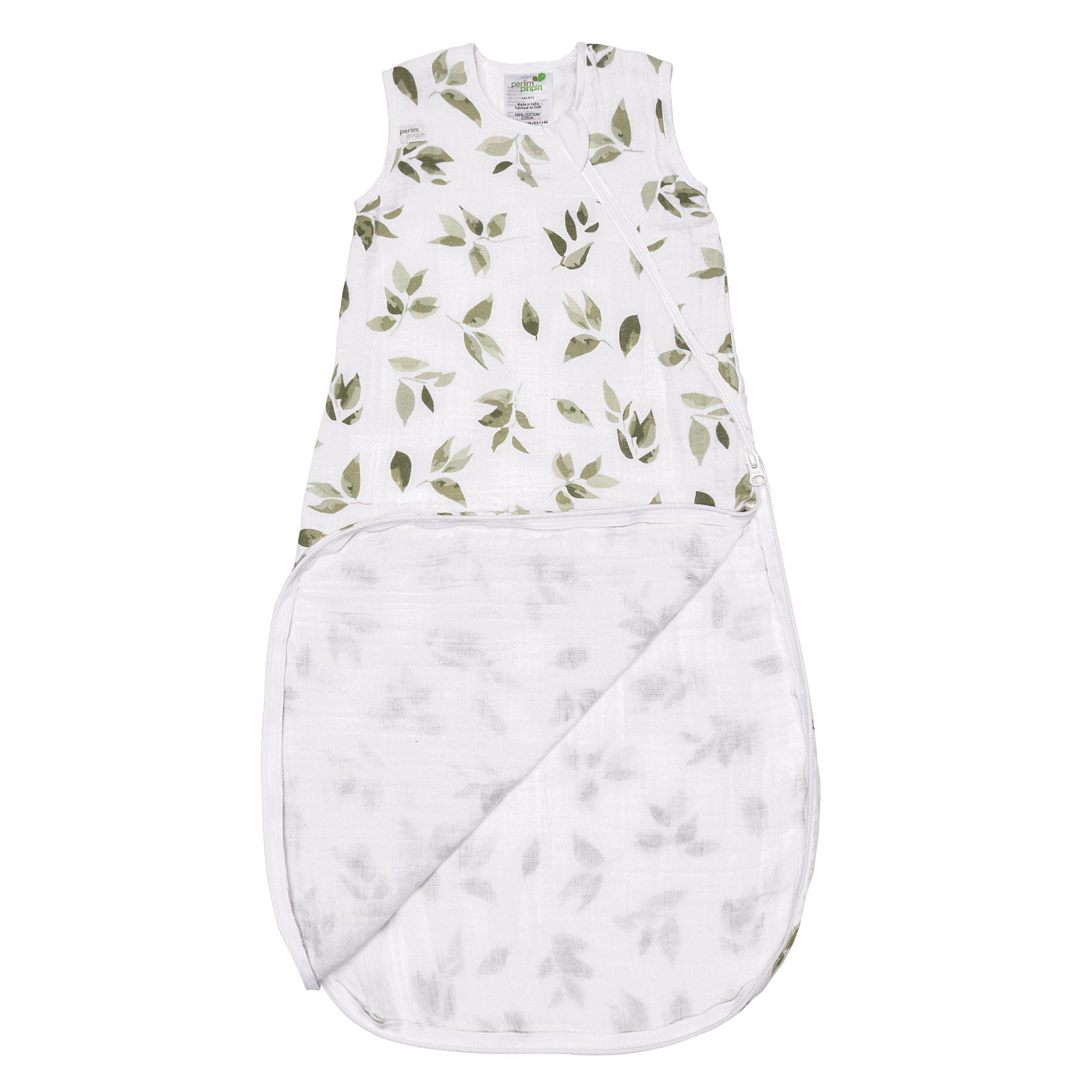Cotton muslin sleep sack - Leaves (0.7 tog)