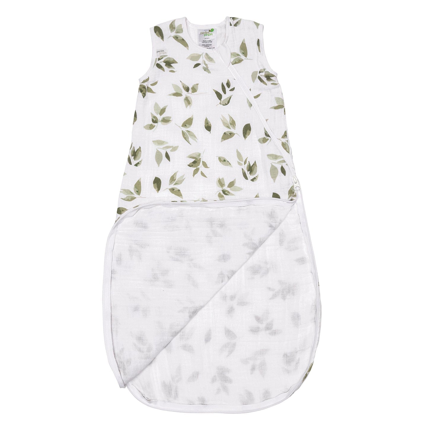 Cotton muslin sleep sack - Leaves (0.7 tog)