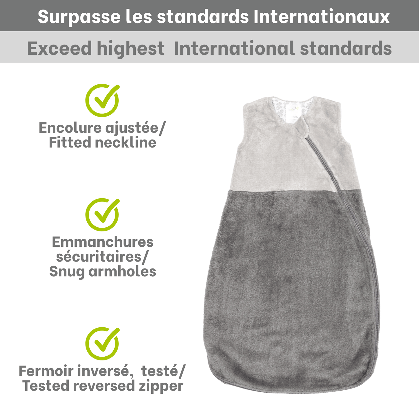 Sac de nuit en peluche - Gris uni (1.5 Togs)