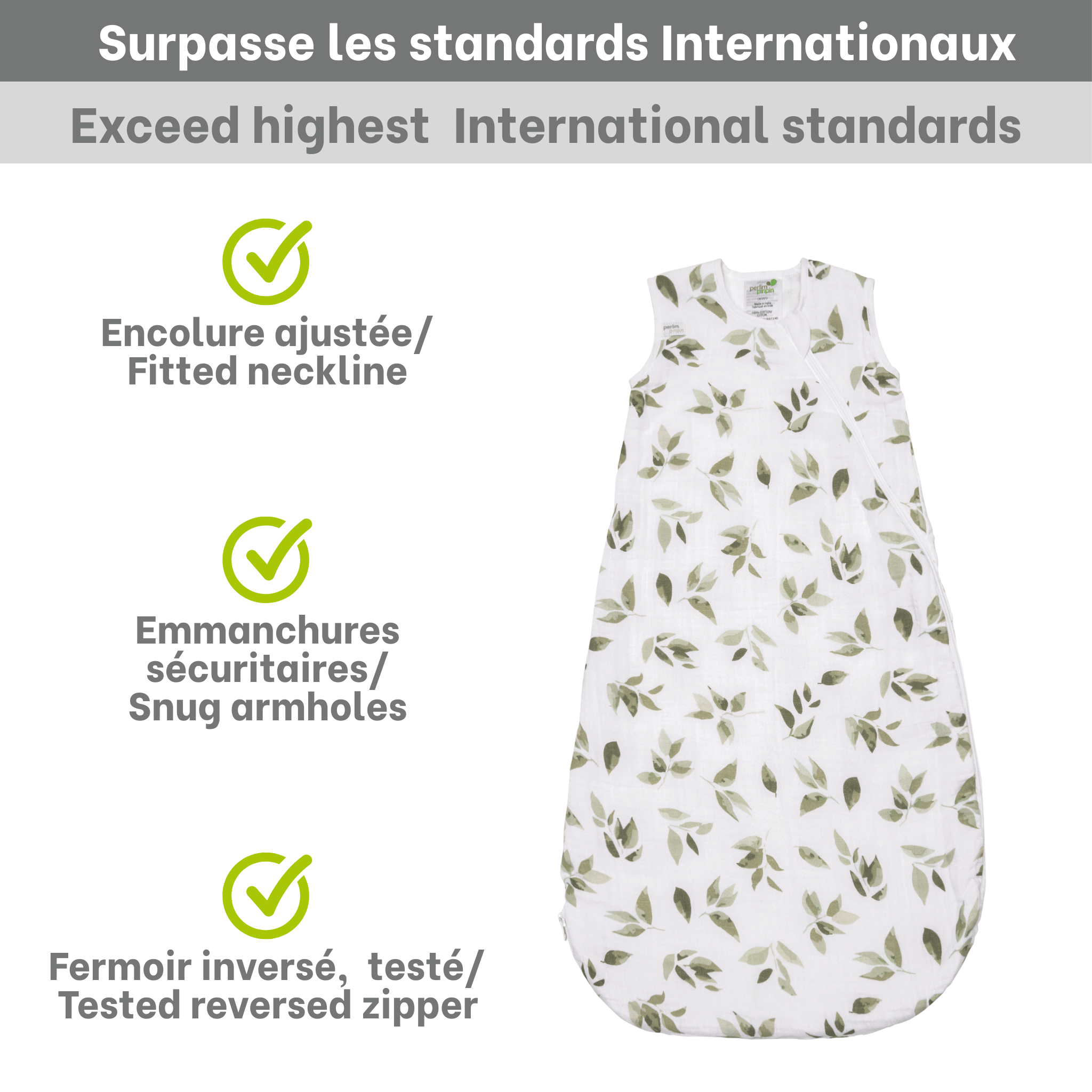Cotton muslin sleep sack - Leaves (0.7 tog)