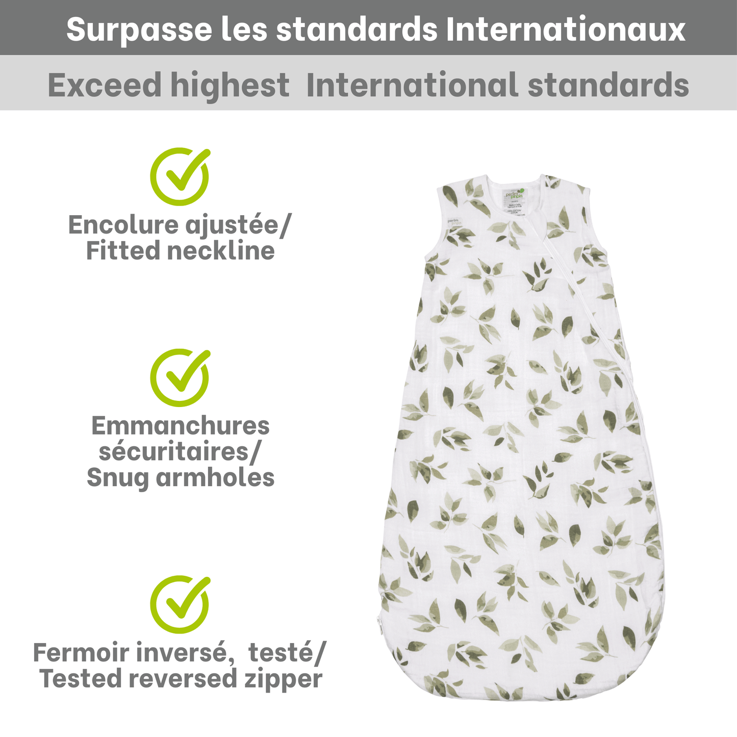 Cotton muslin sleep sack - Leaves (0.7 tog)