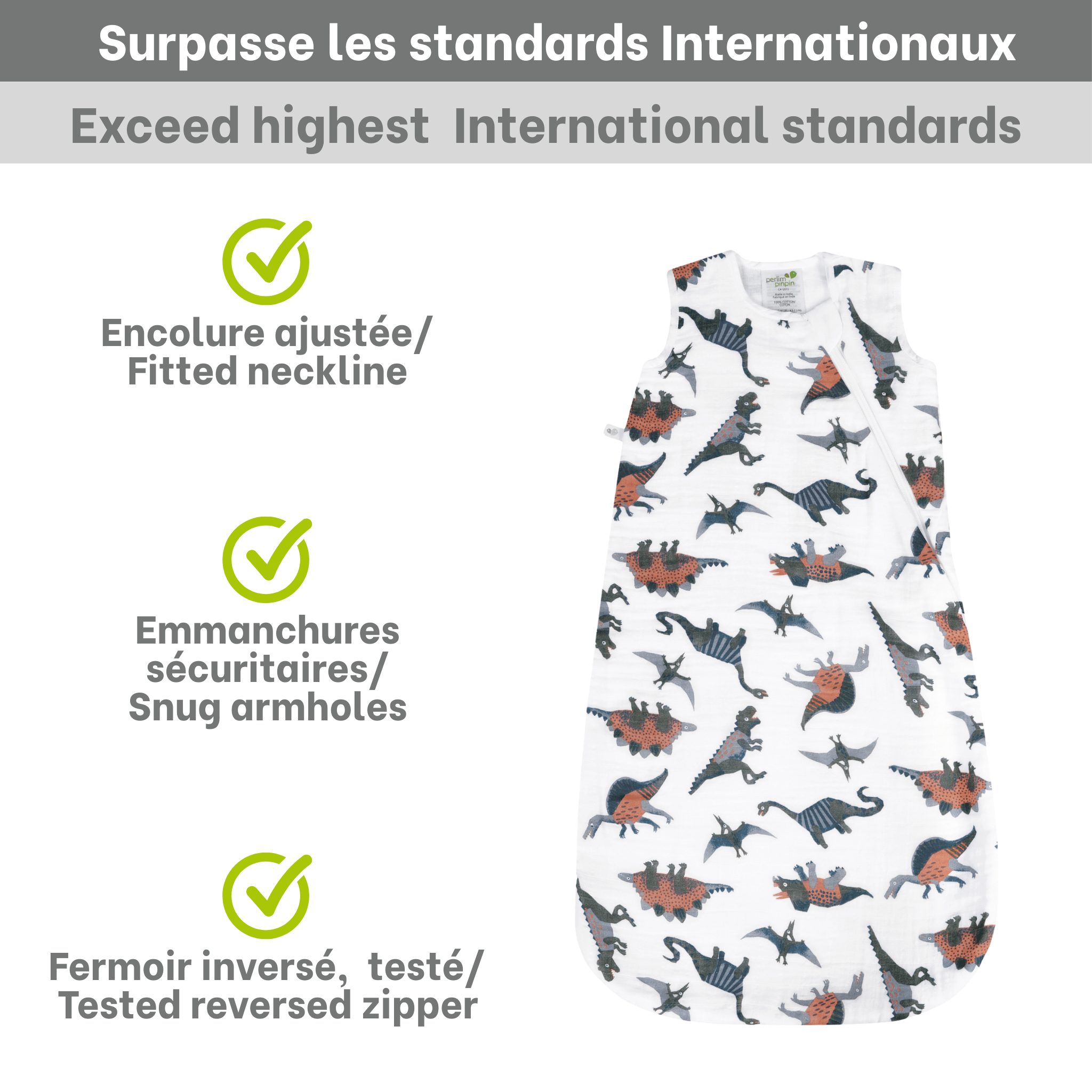 Cotton muslin sleep sack - Dinos (0.7 tog)