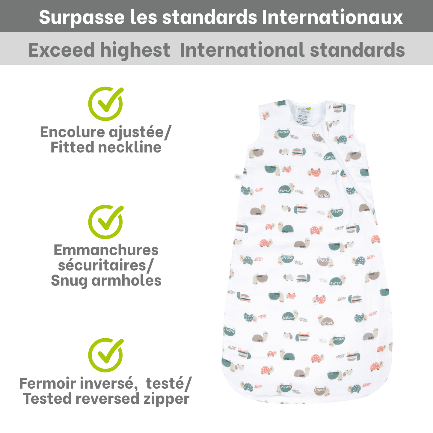 Cotton muslin sleep sack - Turtles (0.7 tog)