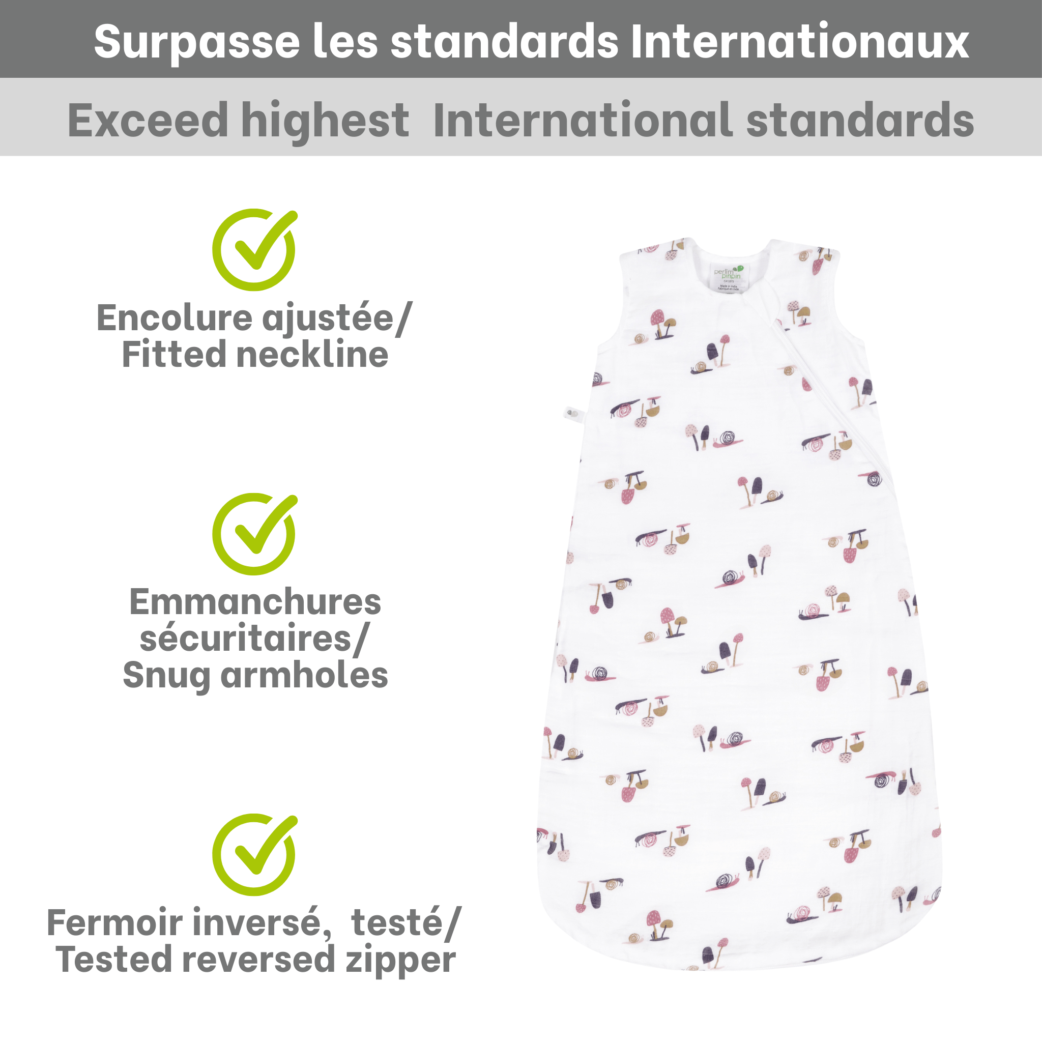 Cotton muslin sleep sack - Snails (0.7 tog)