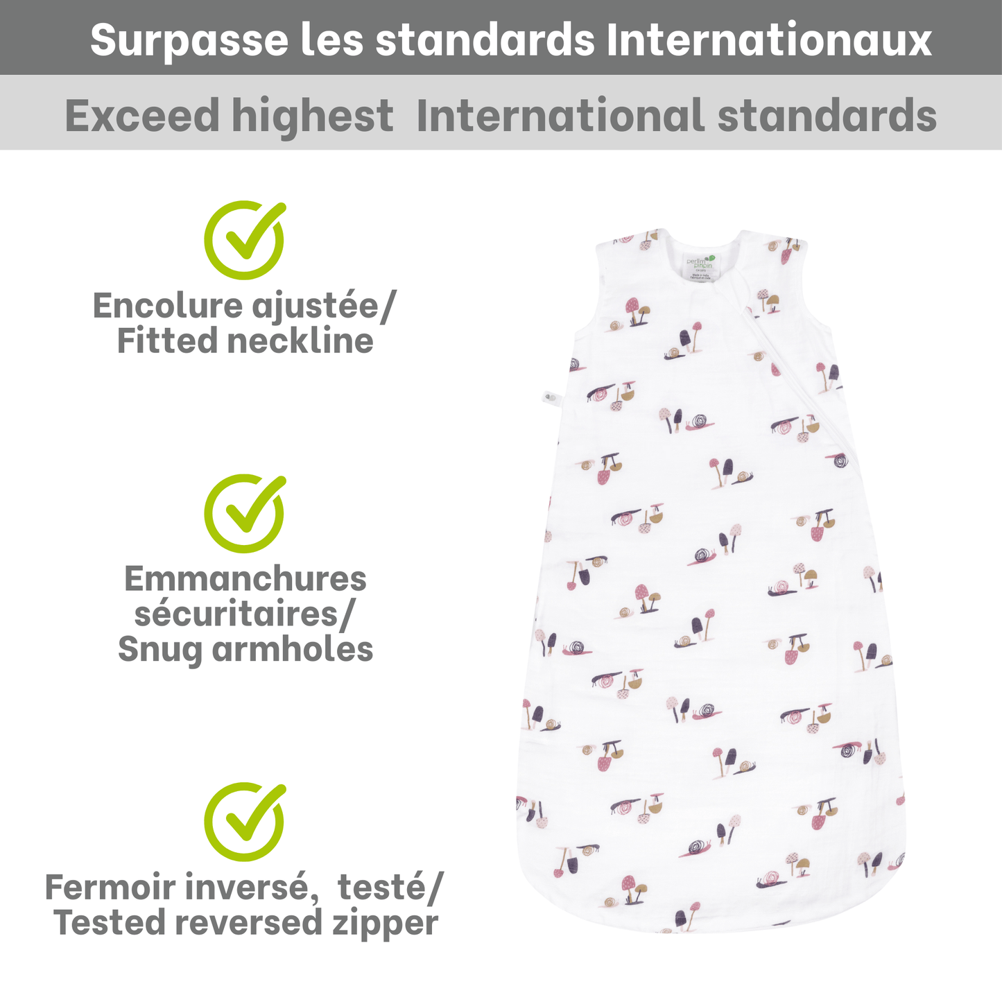 Cotton muslin sleep sack - Snails (0.7 tog)