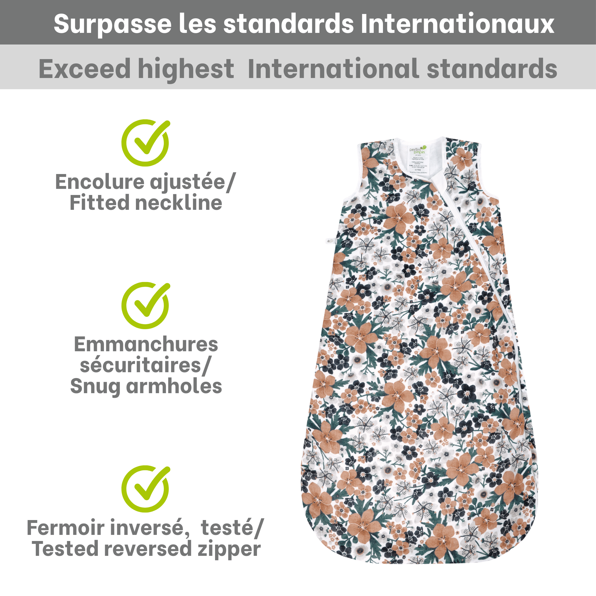 Cotton muslin sleep sack - Bouquet (0.7 tog)