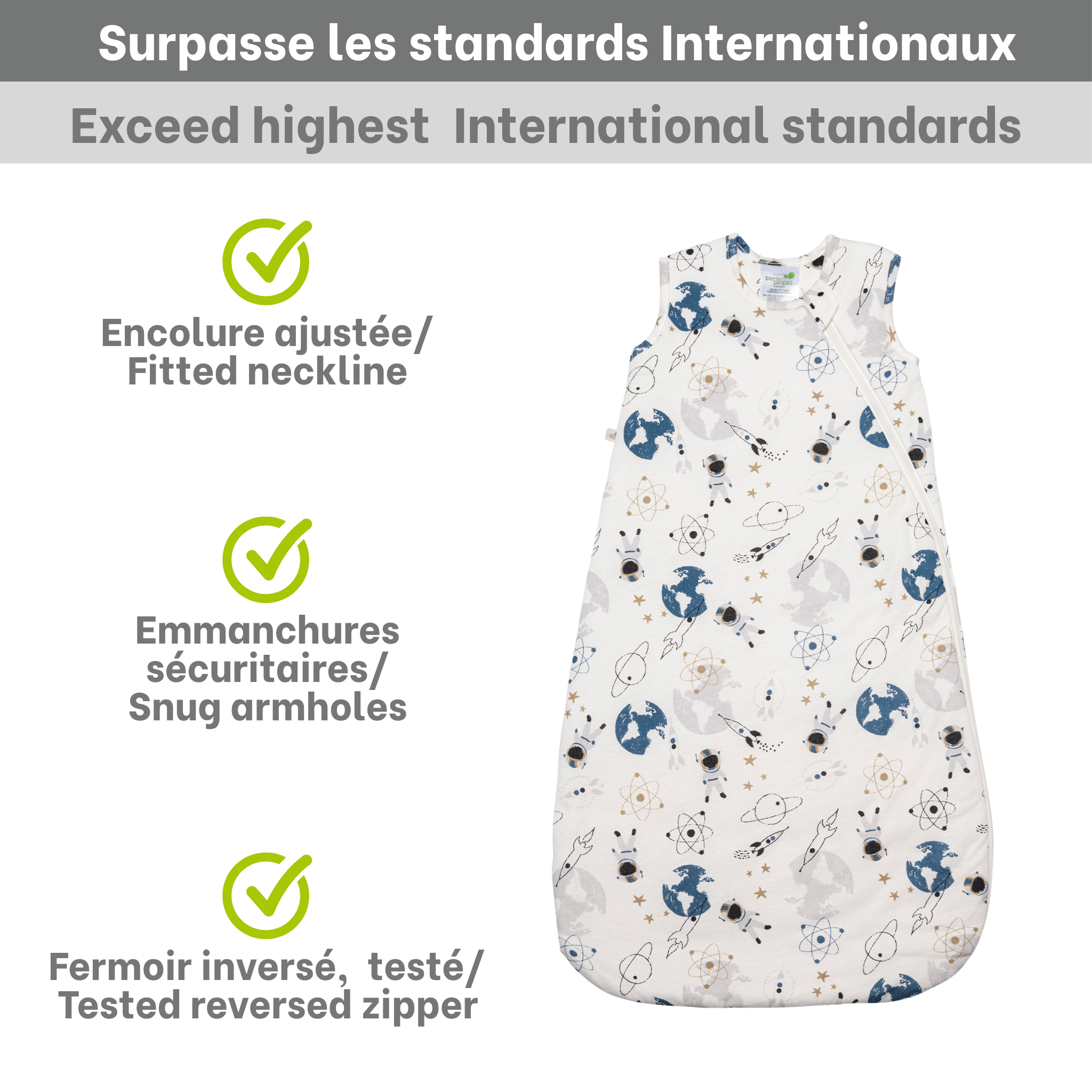 Quilted bamboo sleep sack - Space (1.0 tog)