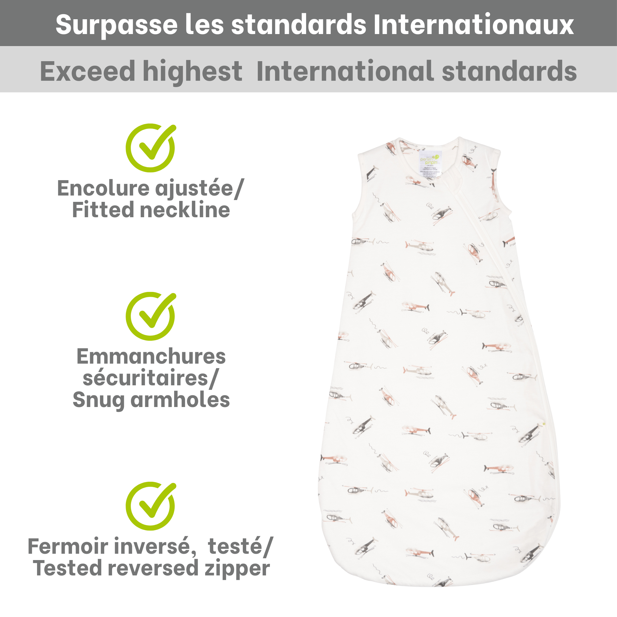 Quilted bamboo sleep sack - Helicopters (1.0 tog)