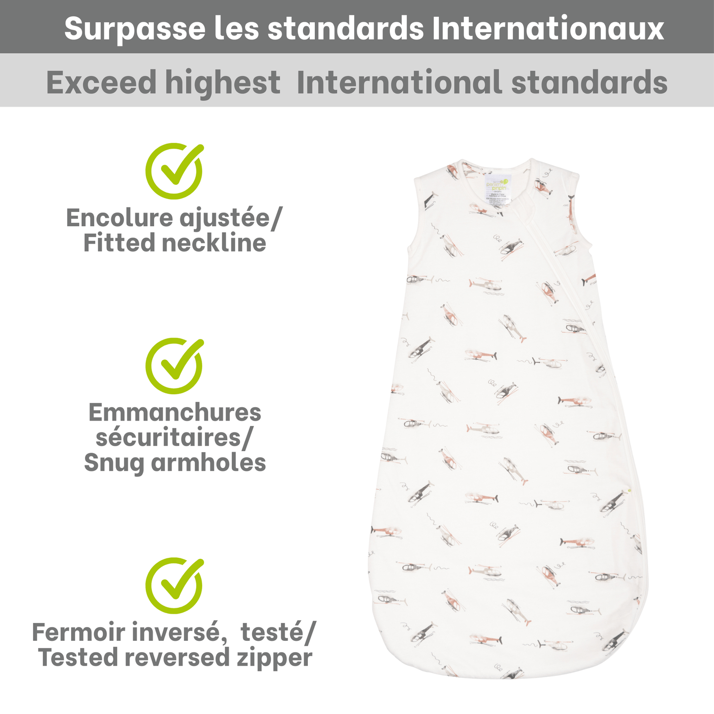 Quilted bamboo sleep sack - Helicopters (1.0 tog)
