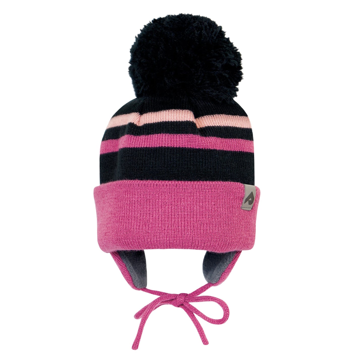Acrylic hat with fleece lining and ears - Black, Peach & Blackcurrant