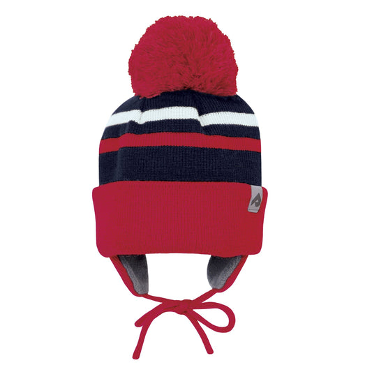 Acrylic hat with fleece lining and ears - Cherry, White & Navy