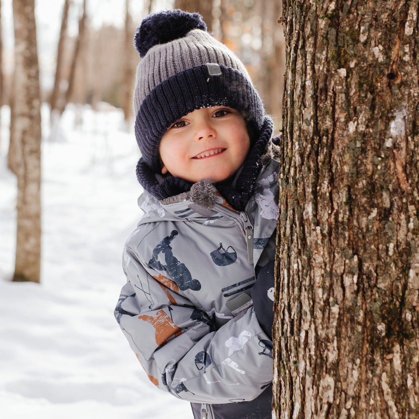 Acrylic hat with fleece lining - Navy/Gray