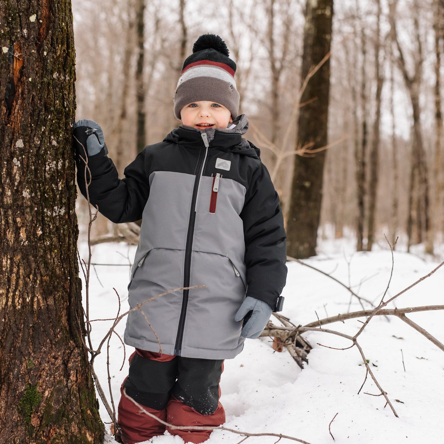 Two piece kid snowsuit - Black, slate & grenat