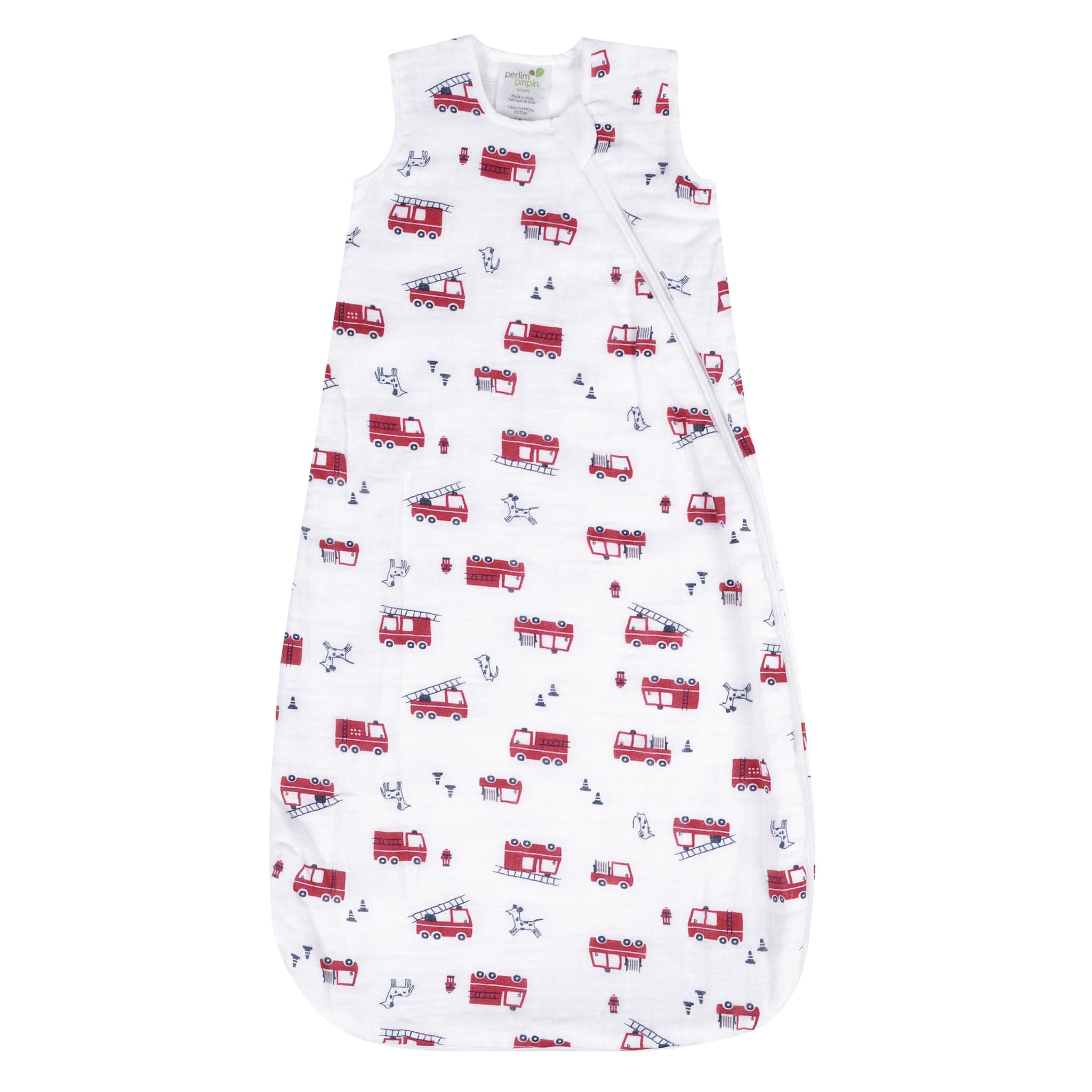 Cotton muslin sleep sack Fire Trucks (0.7 tog) Perlimpinpin