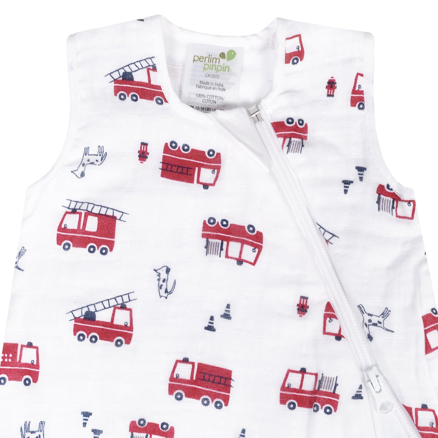 Cotton muslin sleep sack - Fire Trucks (0.7 tog)