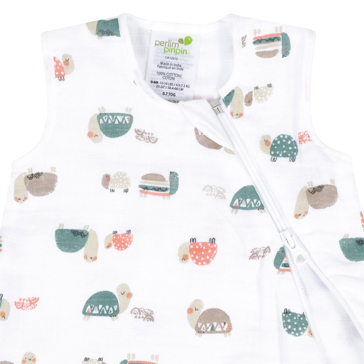 Cotton muslin sleep sack - Turtles (0.7 tog)