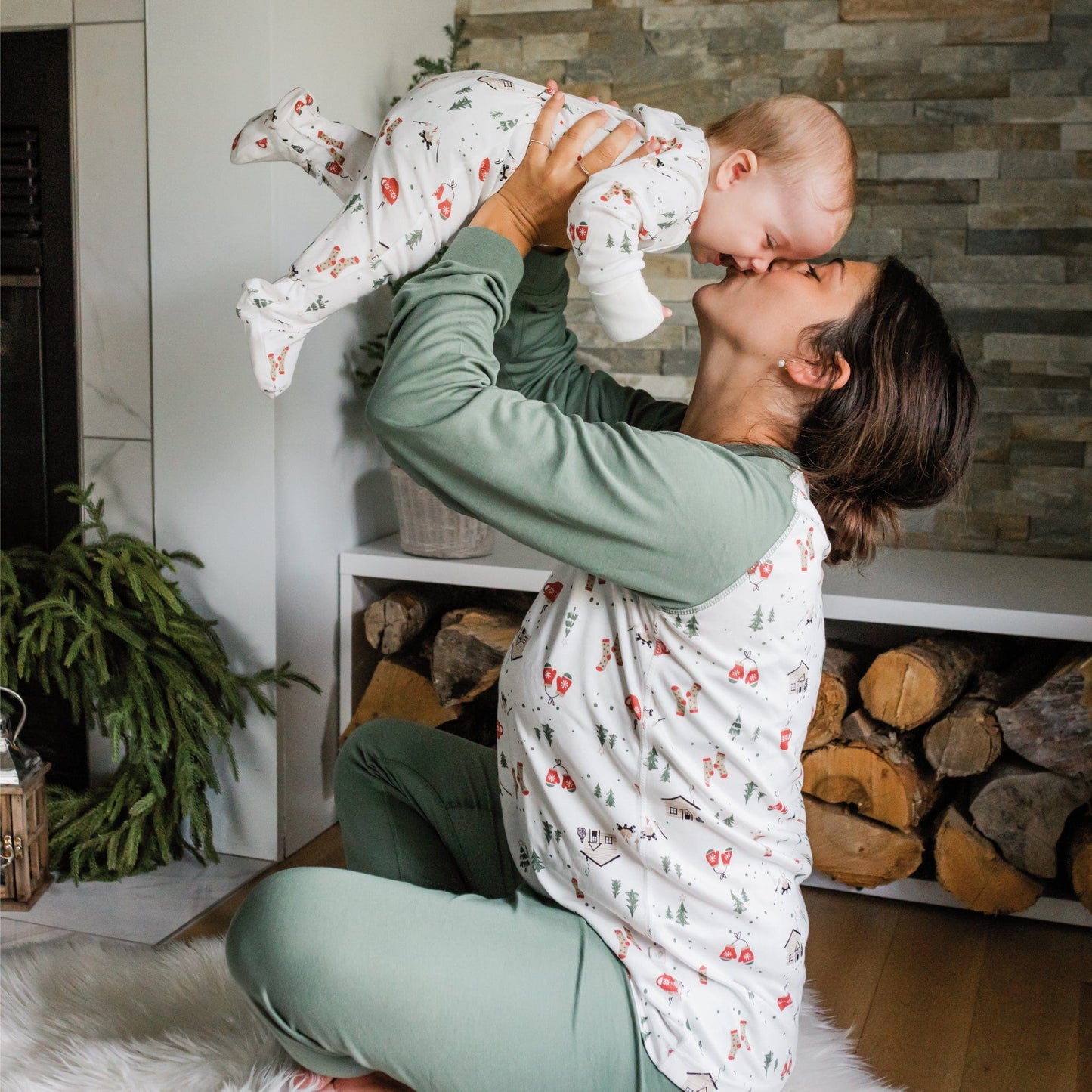 Adult bamboo pajama set - Xmas Cottage