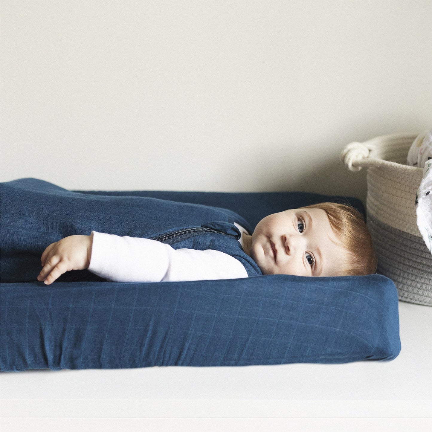 Housse de matelas à langer mousseline de coton - Bleu marine