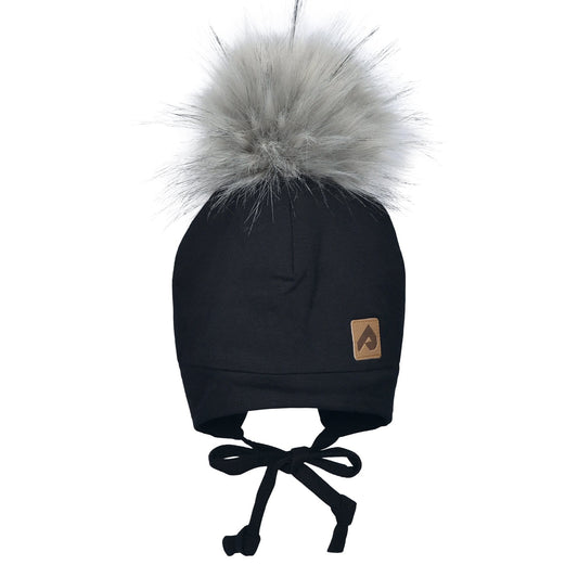 Cotton hat with fleece lining & ears - Black
