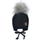 Cotton hat with fleece lining & ears - Black