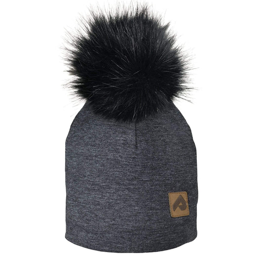 Cotton beanie with fleece lining - Black chiné