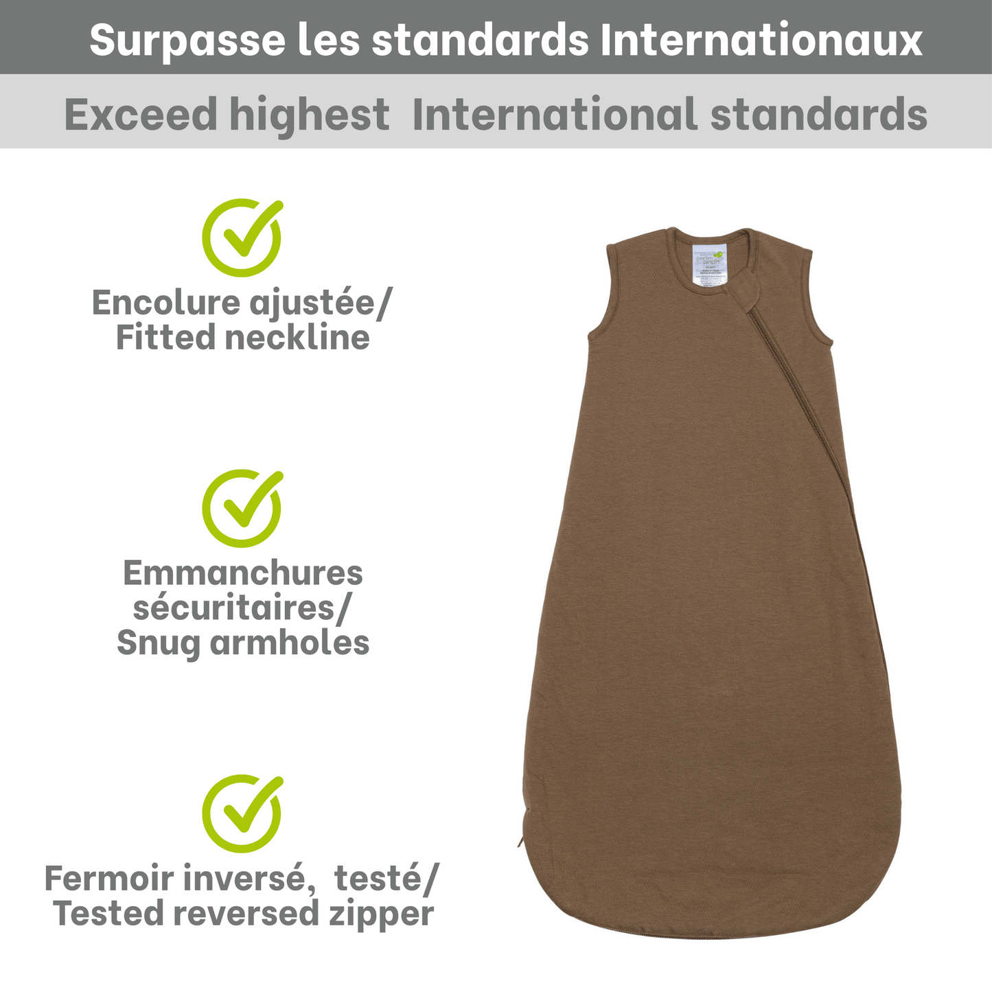 Quilted bamboo sleep sack - Moka (1.0 tog)