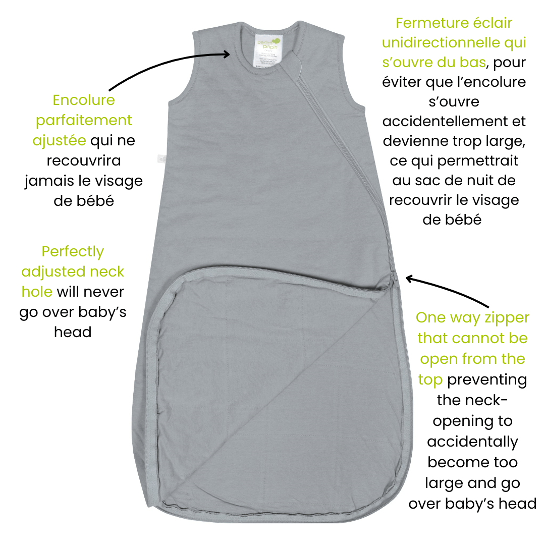 Quilted bamboo sleep sack - Pebble Gray (1.0 tog)