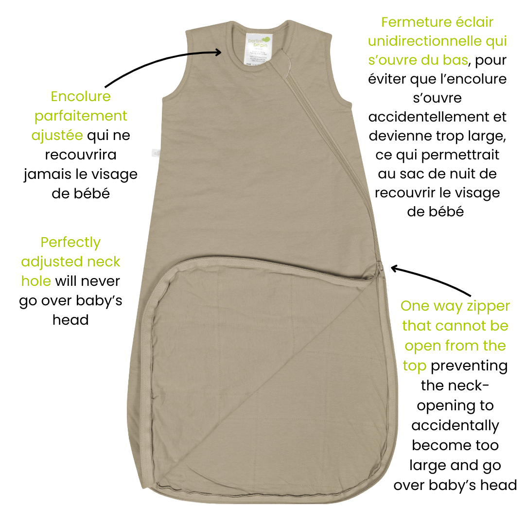 Quilted bamboo sleep sack - Taupe (1.0 tog)