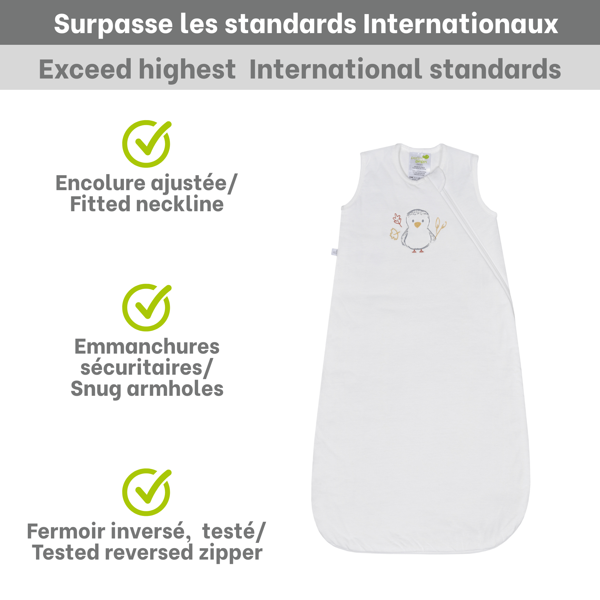 Quilted cotton sleep sack - Ivory Duck (1.0 tog)