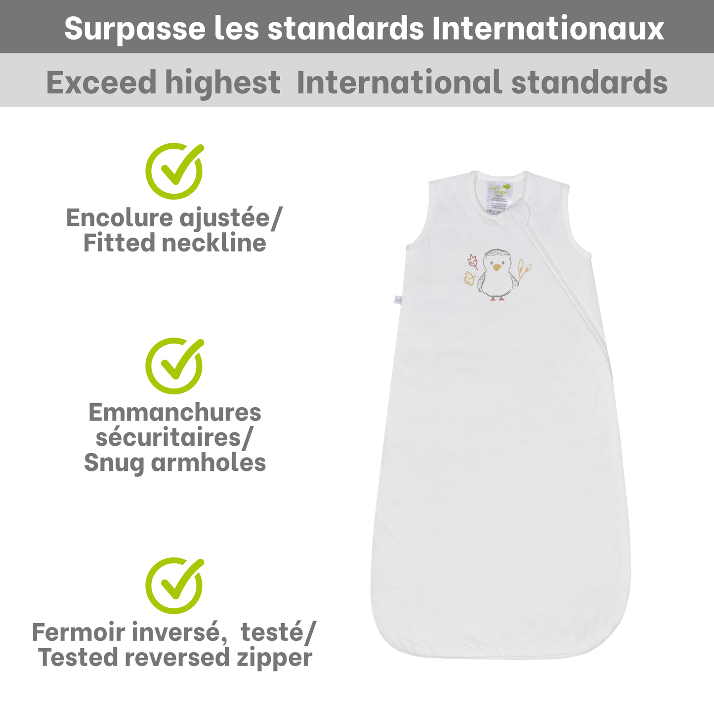 Quilted cotton sleep sack - Ivory Duck (1.0 tog)