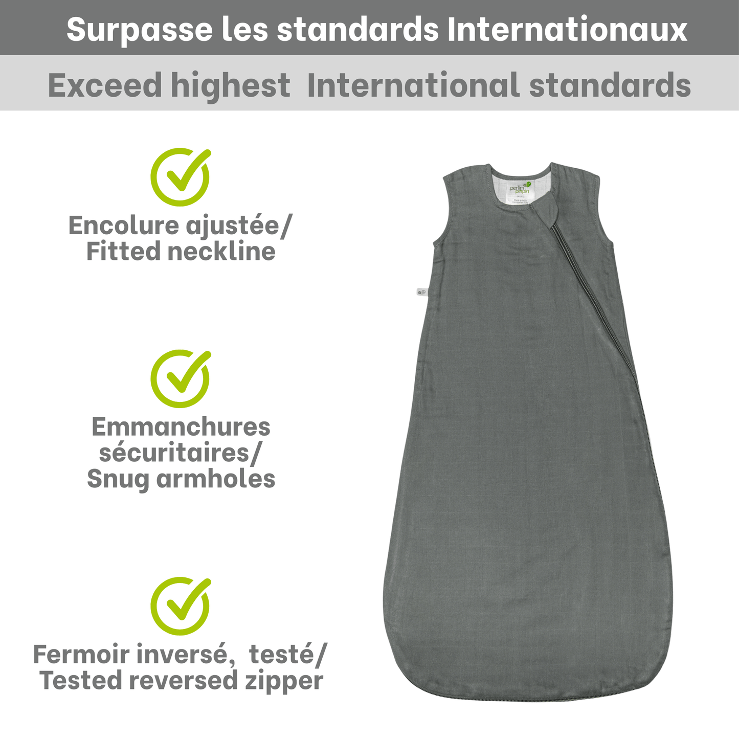 Cotton muslin sleep sack - Charcoal (0.7 tog)