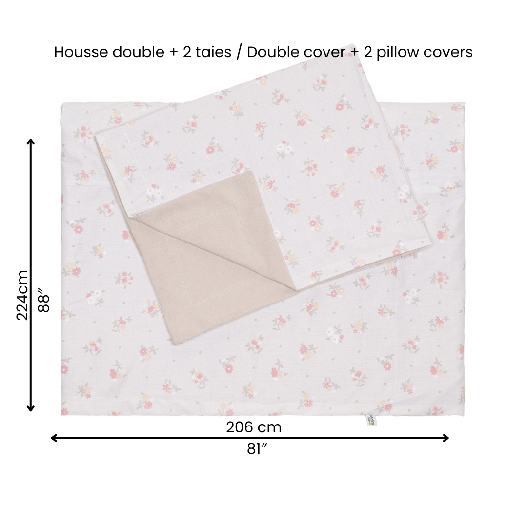 Housse de lit 54'' et 2 cache-oreillers - Fleurs