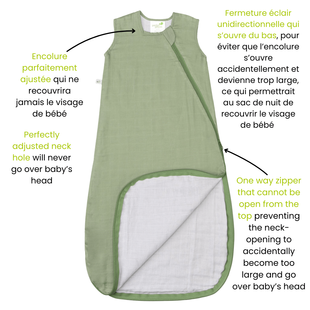 Cotton muslin sleep sack - Kaki (0.7 tog)