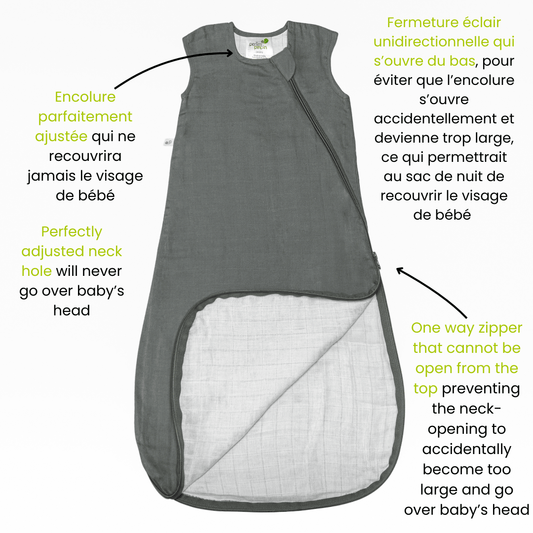 Cotton muslin sleep sack - Charcoal (0.7 tog)