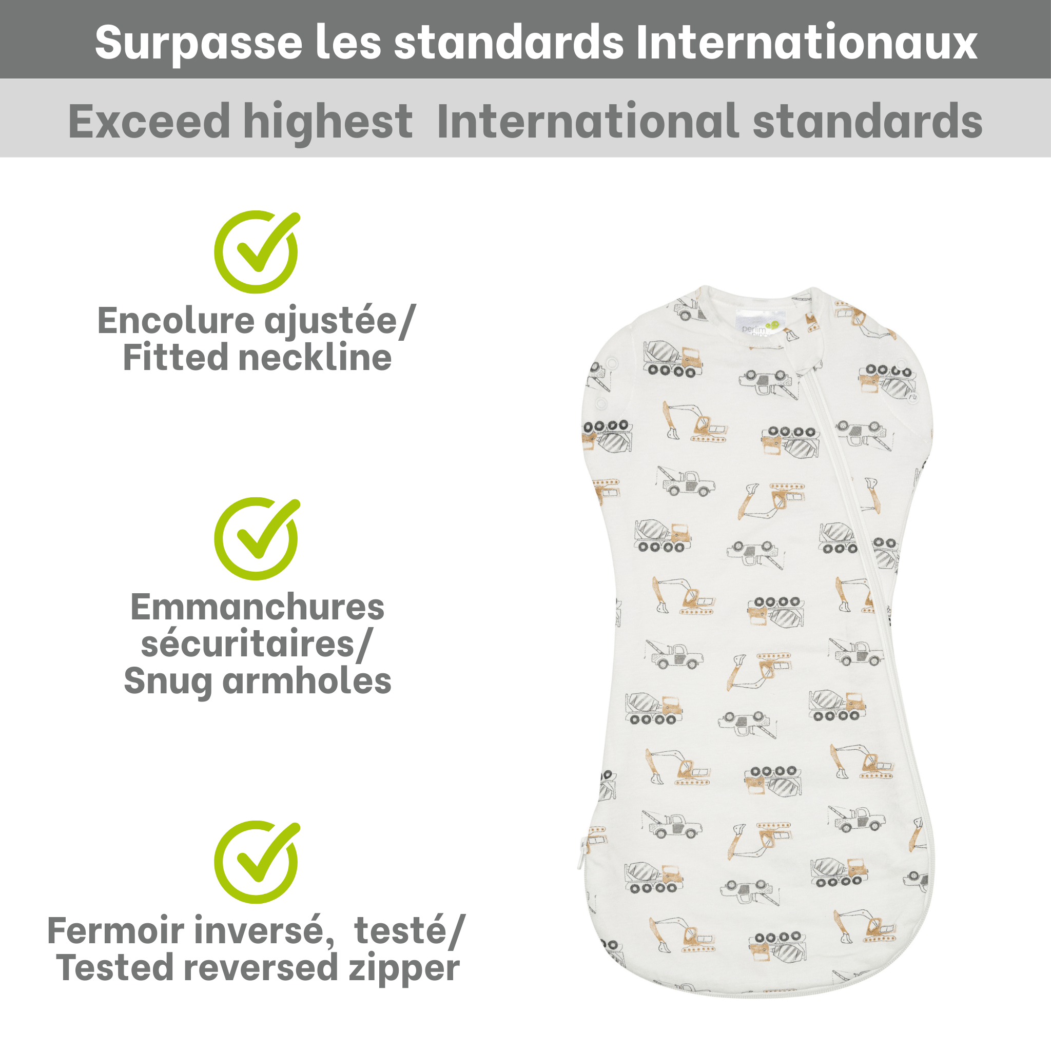 Sac de nuit pour nouveau-né en bambou - Construction (1.0 tog)