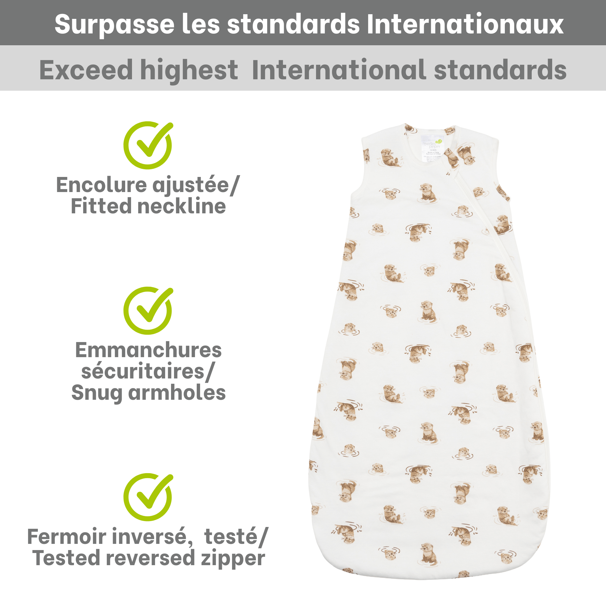 Quilted bamboo sleep sack - Otters (1.0 tog)