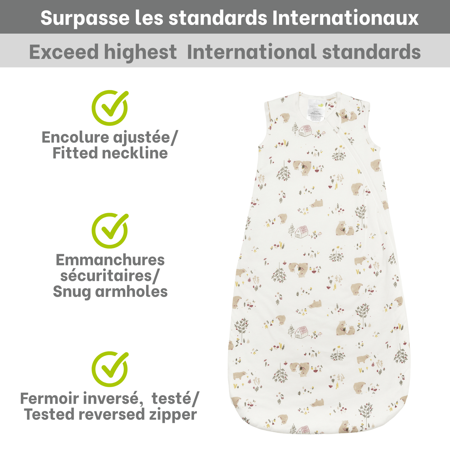 Quilted bamboo sleep sack - Bears (1.0 tog)