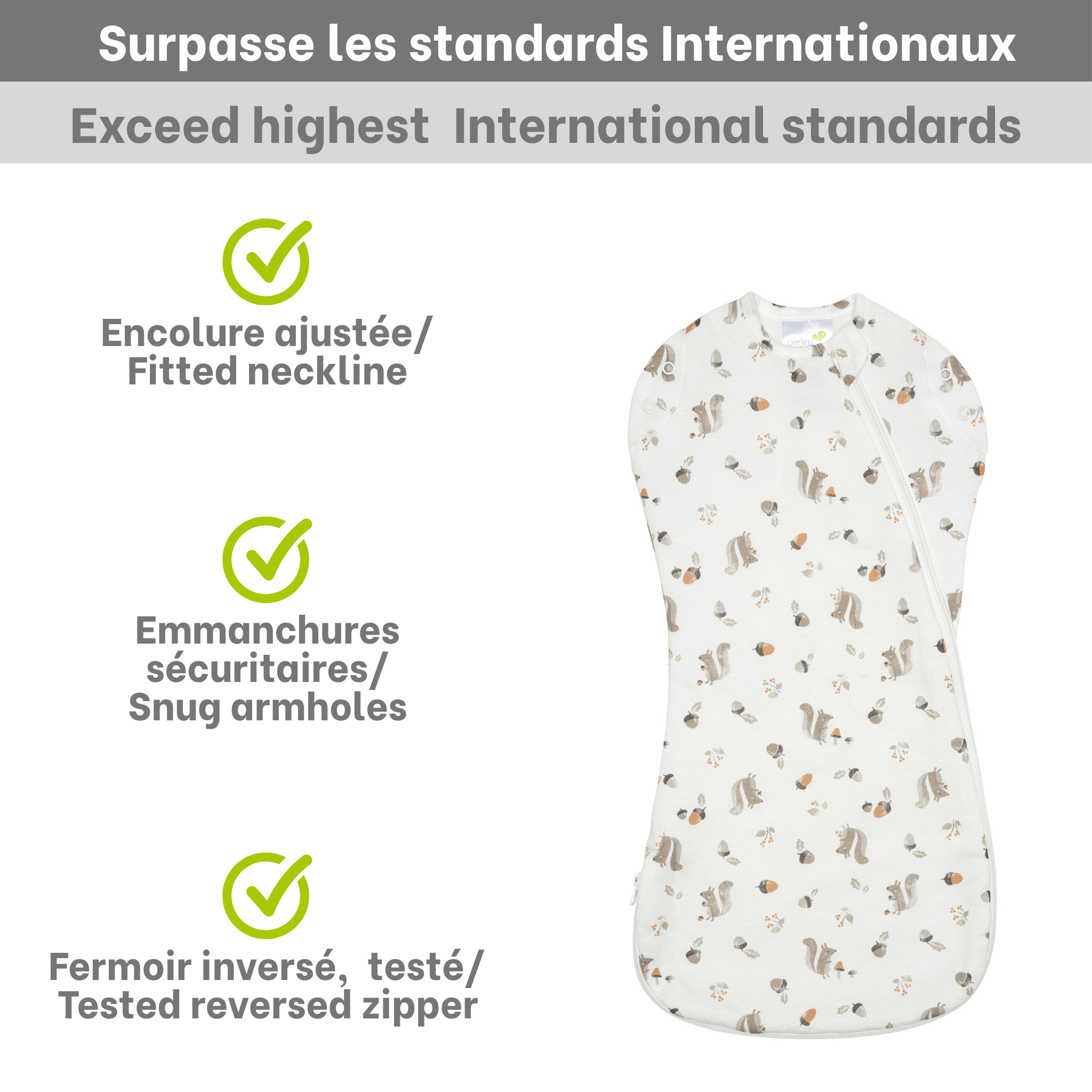 Sac de nuit pour nouveau-né en bambou - Écureuil (1.0 tog)