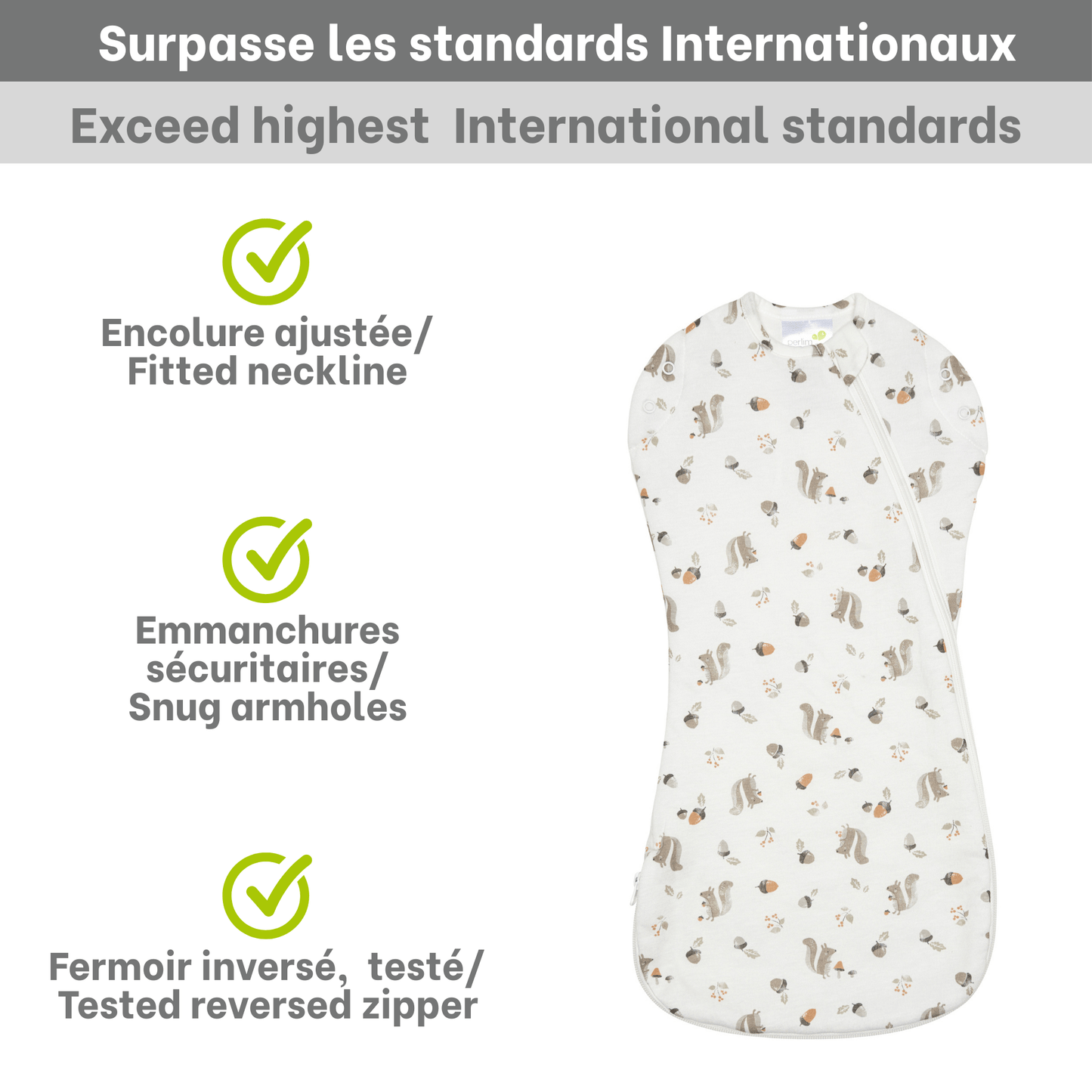 Sac de nuit pour nouveau-né en bambou - Écureuil (1.0 tog)