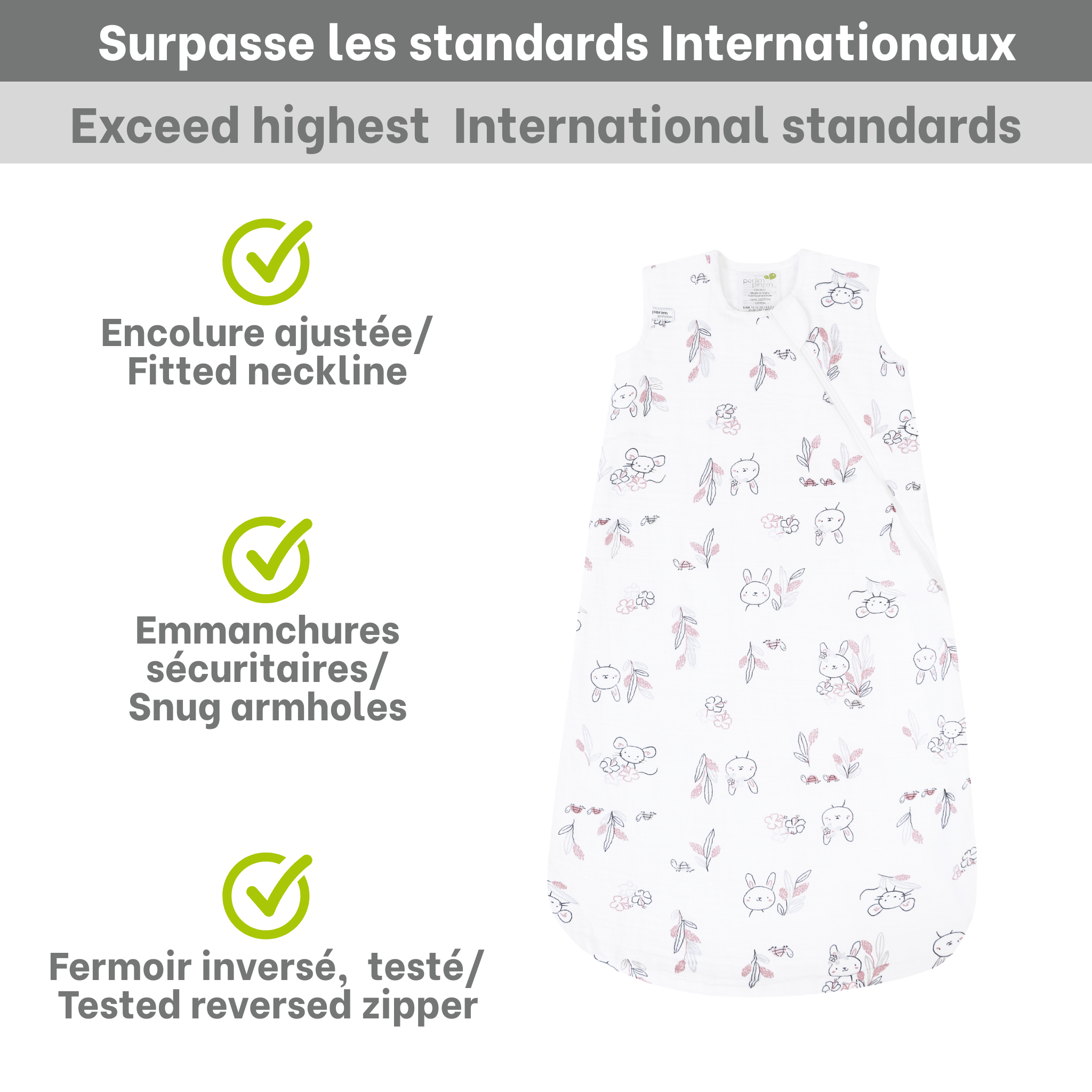 Cotton muslin sleep sack - Bunnies (0.7 tog)