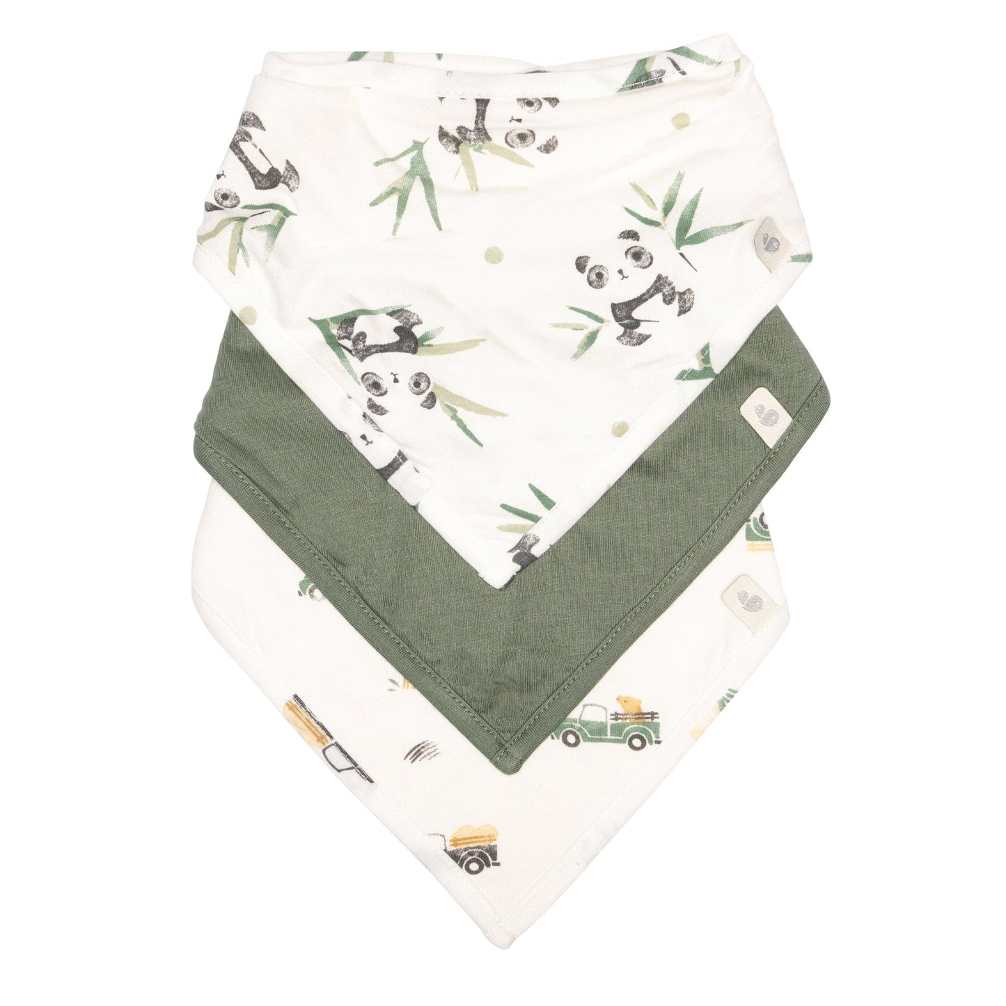 Bamboo bibs pack (3) - Pandas, Green & Prairies